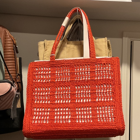 NWT- Tory Burch Vibrant Red Crochet Tote but looks more darker orange color. - Picture 2 of 4